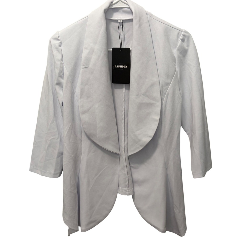Kohl's White Open Front Blazer 3/4 sleeves Longer Front Women's Small NWT